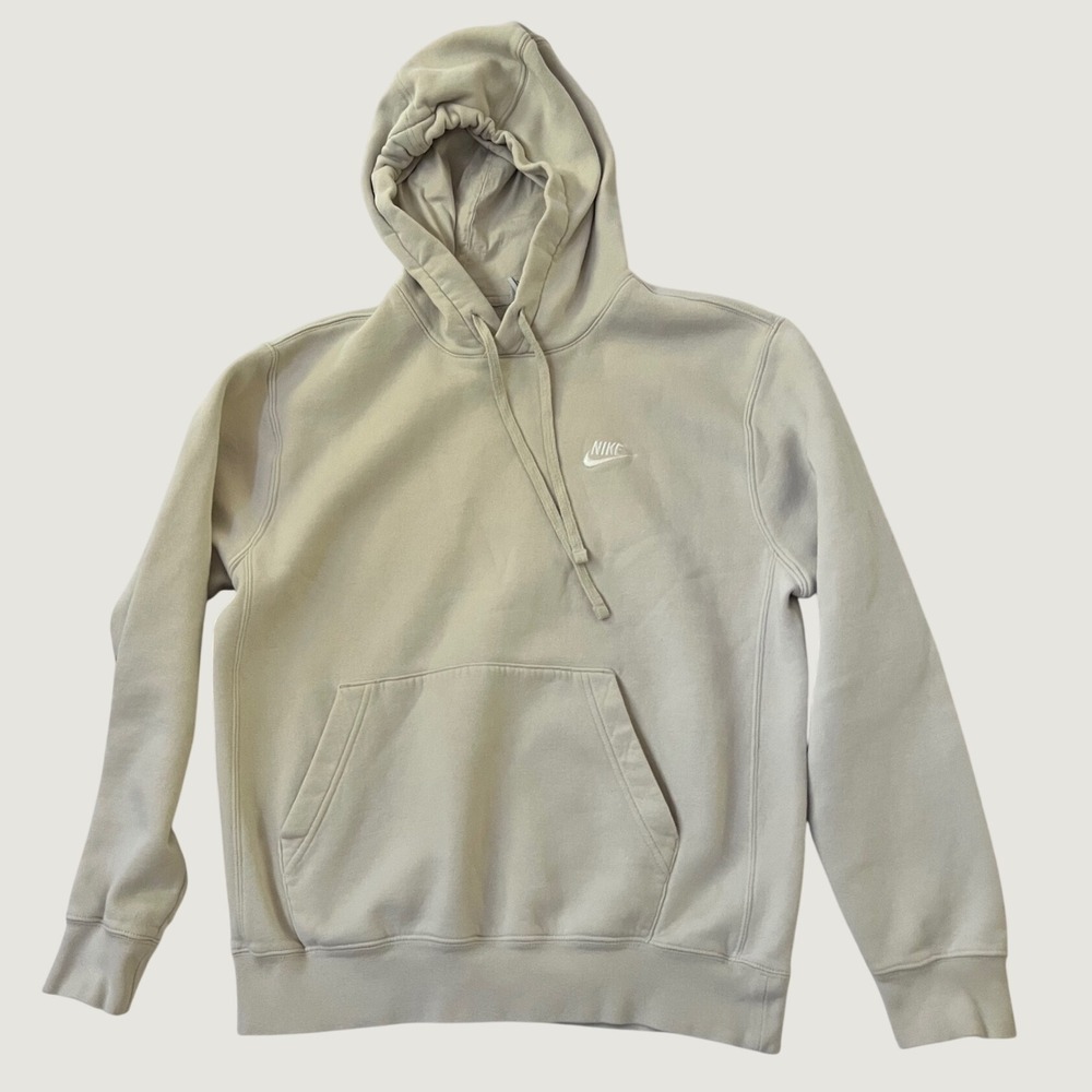 Nike Hoodie Light Bone Beige Embroidered Logo Pullover Sweatshirt Small
